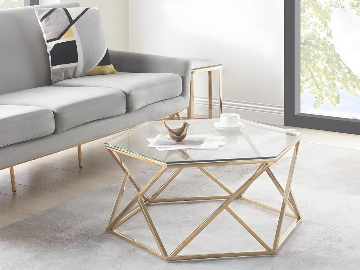 COUCHTISCH - Glas & Stahl - Goldfarben - KERIANE - Goldfarben, Glas (80/69.5/38.5cm) - Pascal Morabito