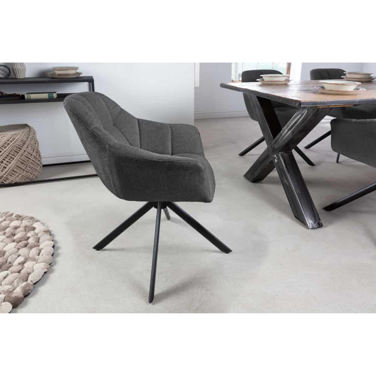 ARMLEHNSTUHL PAPILLON Strukturstoff Anthrazit, Schwarz - Schwarz/Grau, Textil/Metall (65/83/66cm) - riess-ambiente