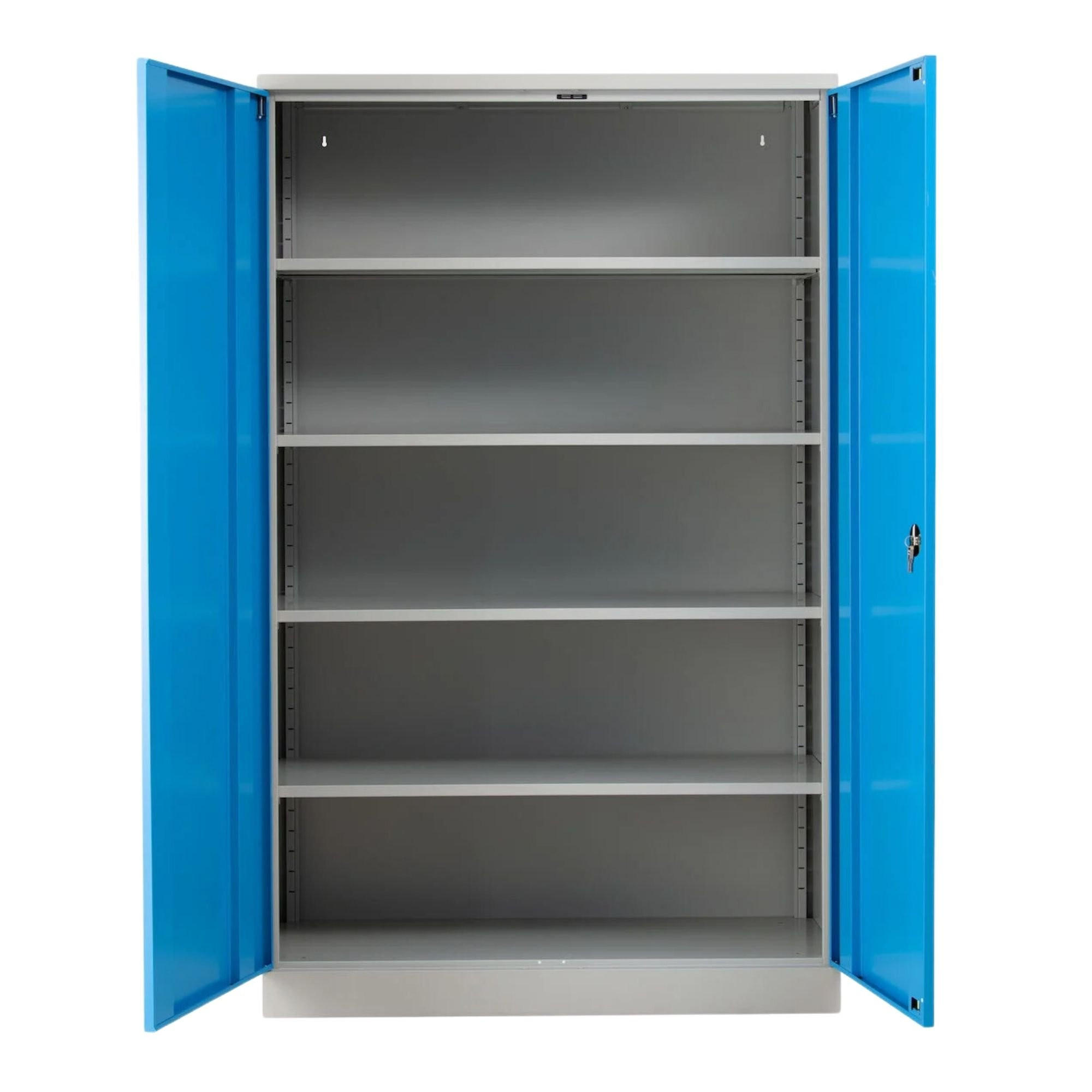 STAHLSCHRANK Bee mit 8 lackierten Fachböden 195x120x50 cm Korpusfarbe Lichtgrau Frontfarbe Lichtblau - Hellblau, Metall (120/195/50cm)
