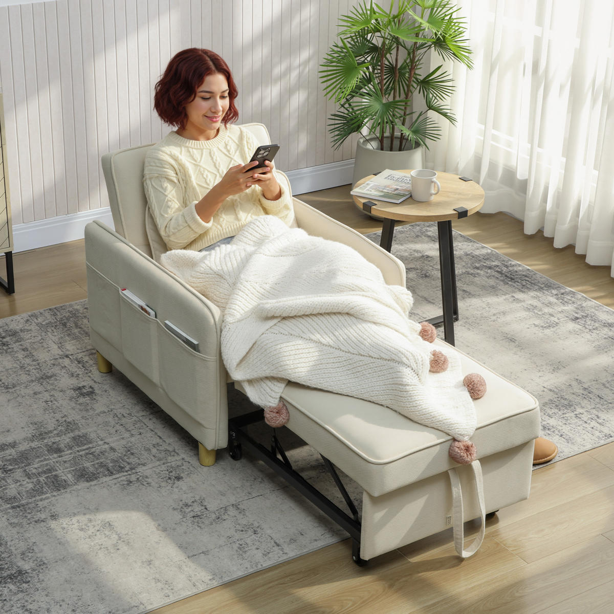 SCHLAFSESSEL Polyester Beige - Beige, Kunststoff/Textil (74/82/85.5cm) - HOMCOM