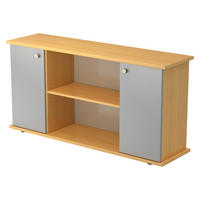SIDEBOARD mit 2 Flügeltüren 44,8/166,1/84 cm in Buchefarben/Silberfarben Knauf/Streifengriff - Buchefarben/Silberfarben, Holzwerkstoff (166.1/84/44.8cm) - bümö