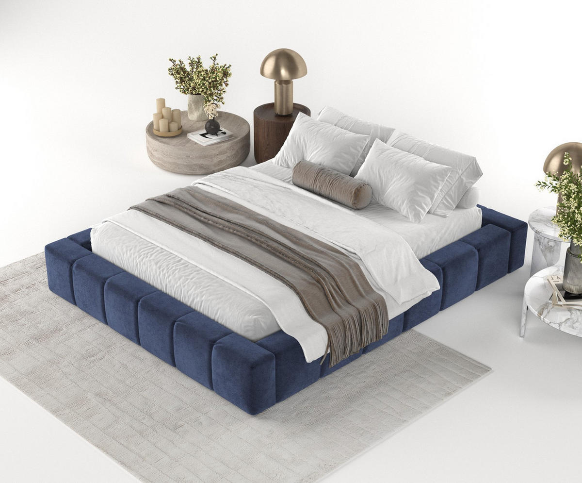 POLSTERBETT Kea mit Stauraum 200/200 cm Marineblau im Terra NW Stoff - Schwarz/Naturfarben, Holz/Holzwerkstoff (200/200cm) - AltaBeds