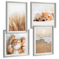 BILDER SET 4er Set - 50x50 cm & 40x60 cm Silberner Rahmen - Niedliche Tiere, Katzen, Hunde, Strand - Silberfarben, Kunststoff (50/50cm) - TULUP