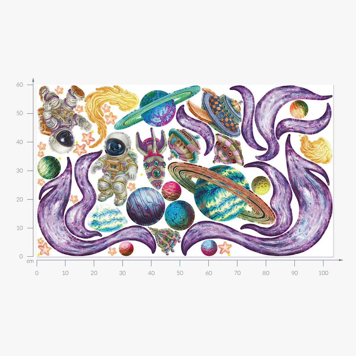 WANDAUFKLEBER 60x103cm - Planeten im Weltraum - Multicolor, Kunststoff (60/103/0.1cm) - Wallfluent