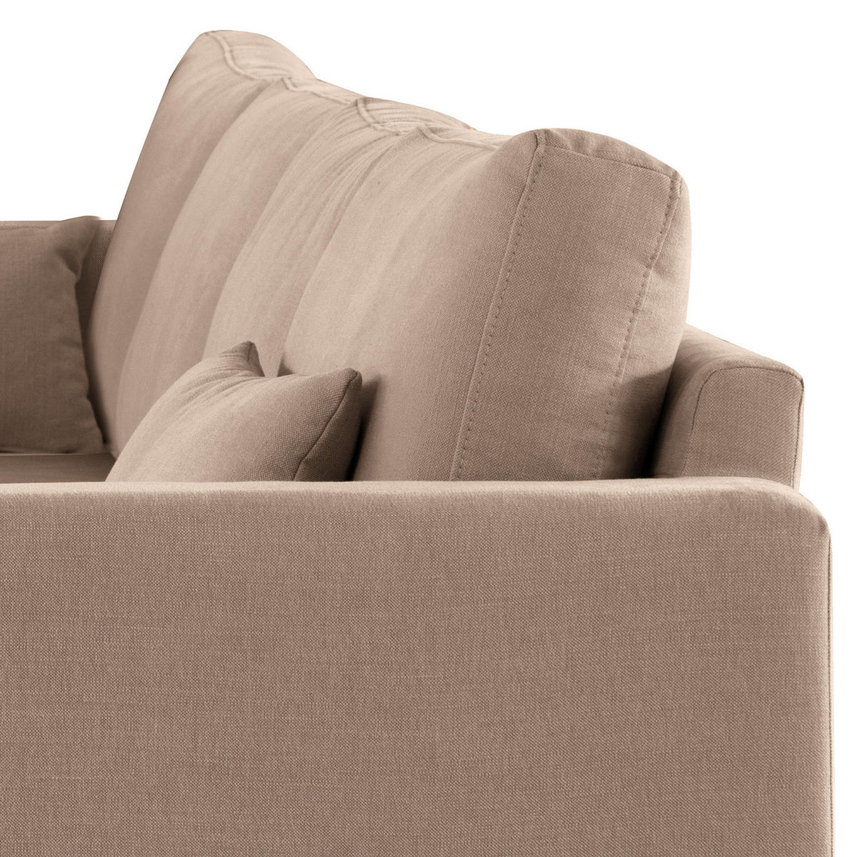 ECKSOFA mit Longchair - Taupe/Eichefarben, Naturmaterialien/Eichenholz (281/153cm) - home24