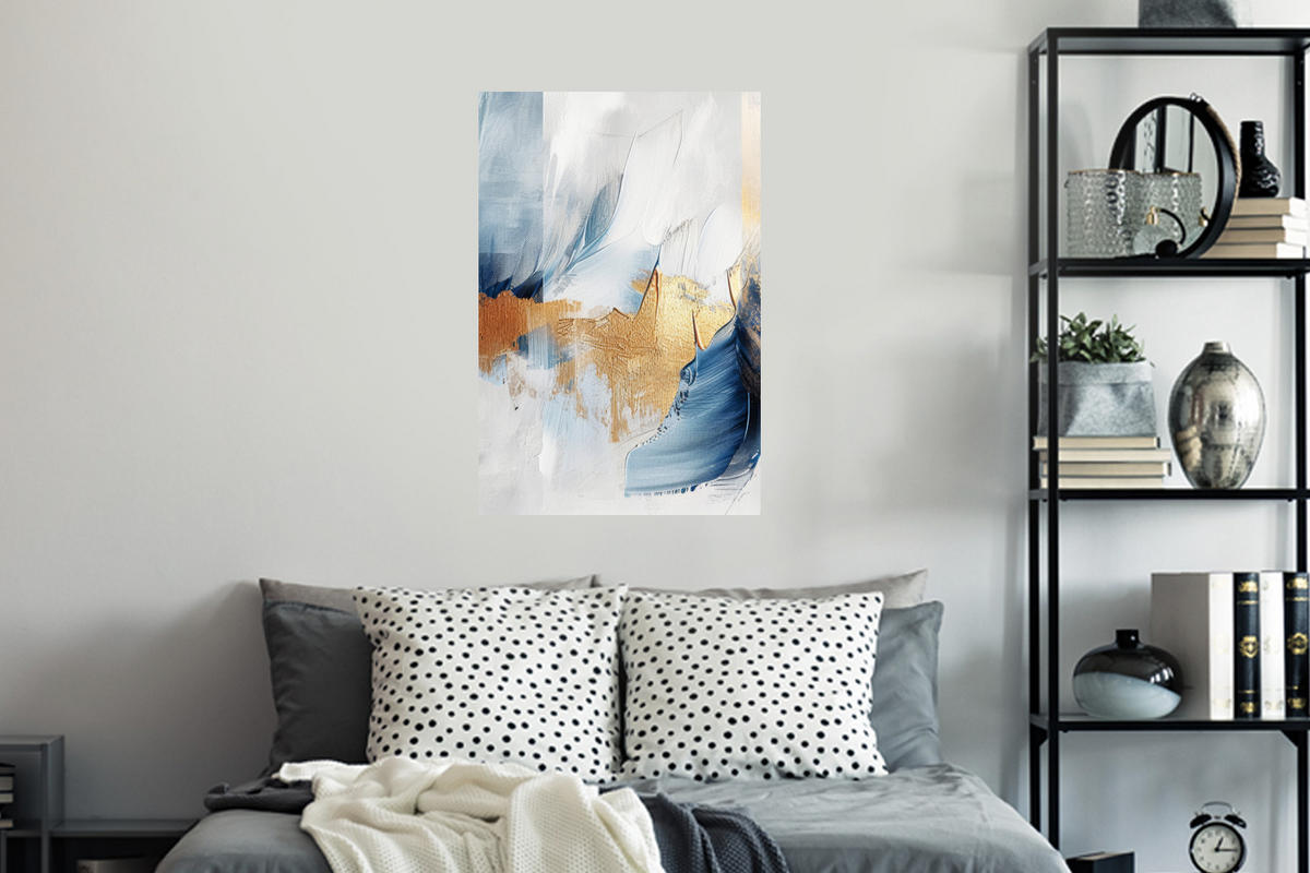 WANDTATTOO Gold - Blau - Aquarell - Kunst - Modern 40x60 cm - Hellblau, Kunststoff (40/60/0.1cm) - MuchoWow