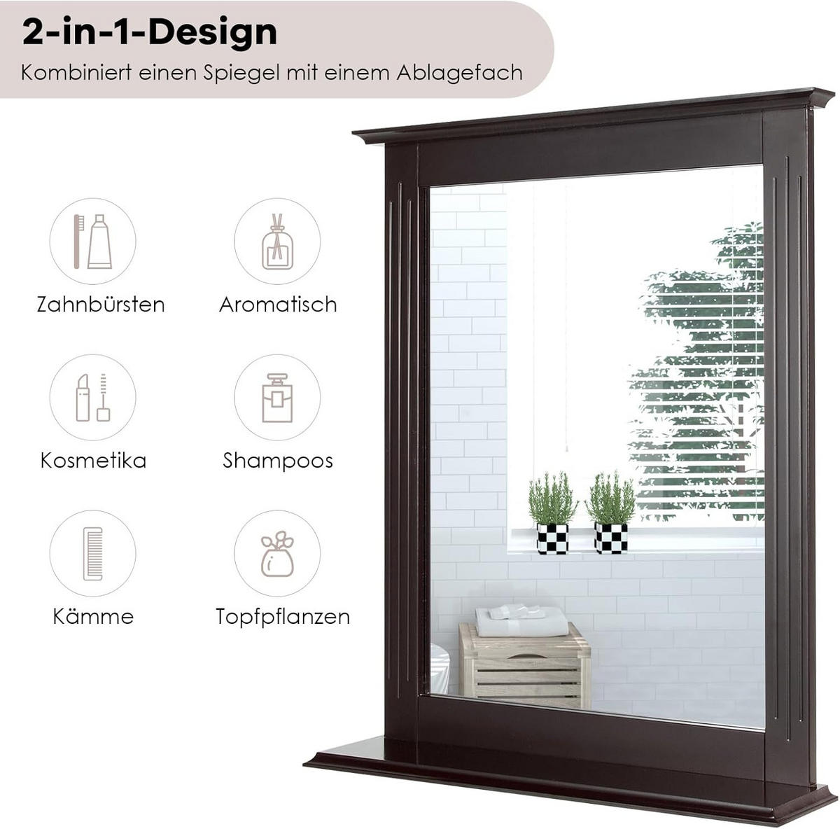BADEZIMMERSPIEGEL Braun - Braun, Holz (12/69/57cm) - COSTWAY