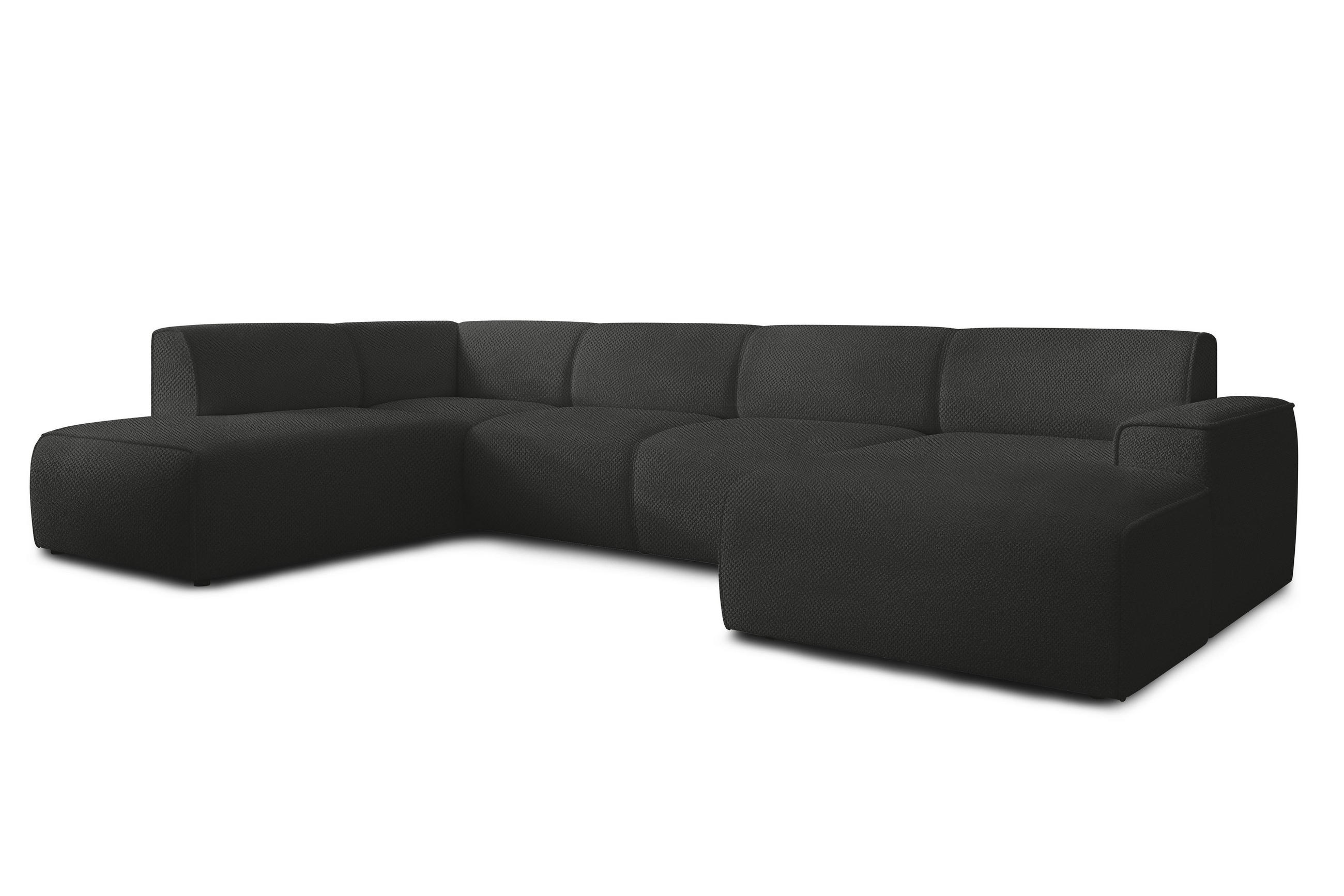 WOHNLANDSCHAFT Didim Grau 378/220/78 cm – großes Sofa stilvoll & bequem L - Schwarz/Grau, Kunststoff/Textil (220/78/378cm) - AX Living