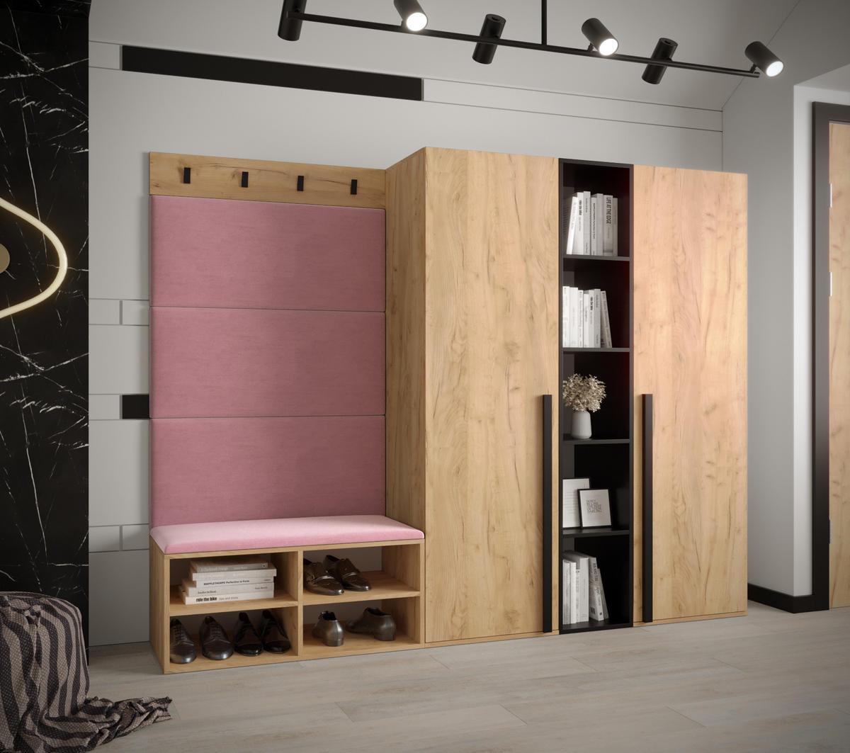 GARDEROBEN-SET 214/184/42 - Pink/Eichefarben, Holz/Kunststoff (214/184/42cm) - MÖBEL KRYSPOL