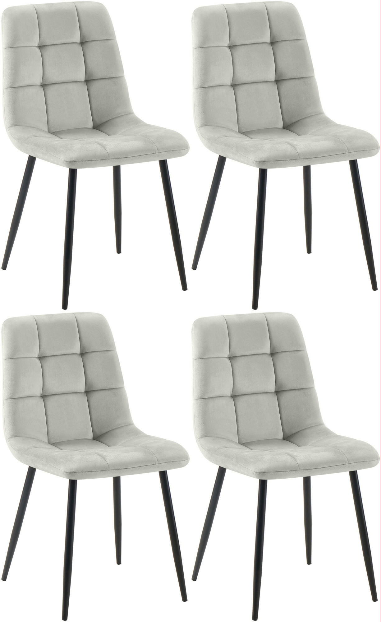 STUHL 4er Set Samt Grau - Schwarz/Grau, Textil/Metall (45/84/55cm) - CLP