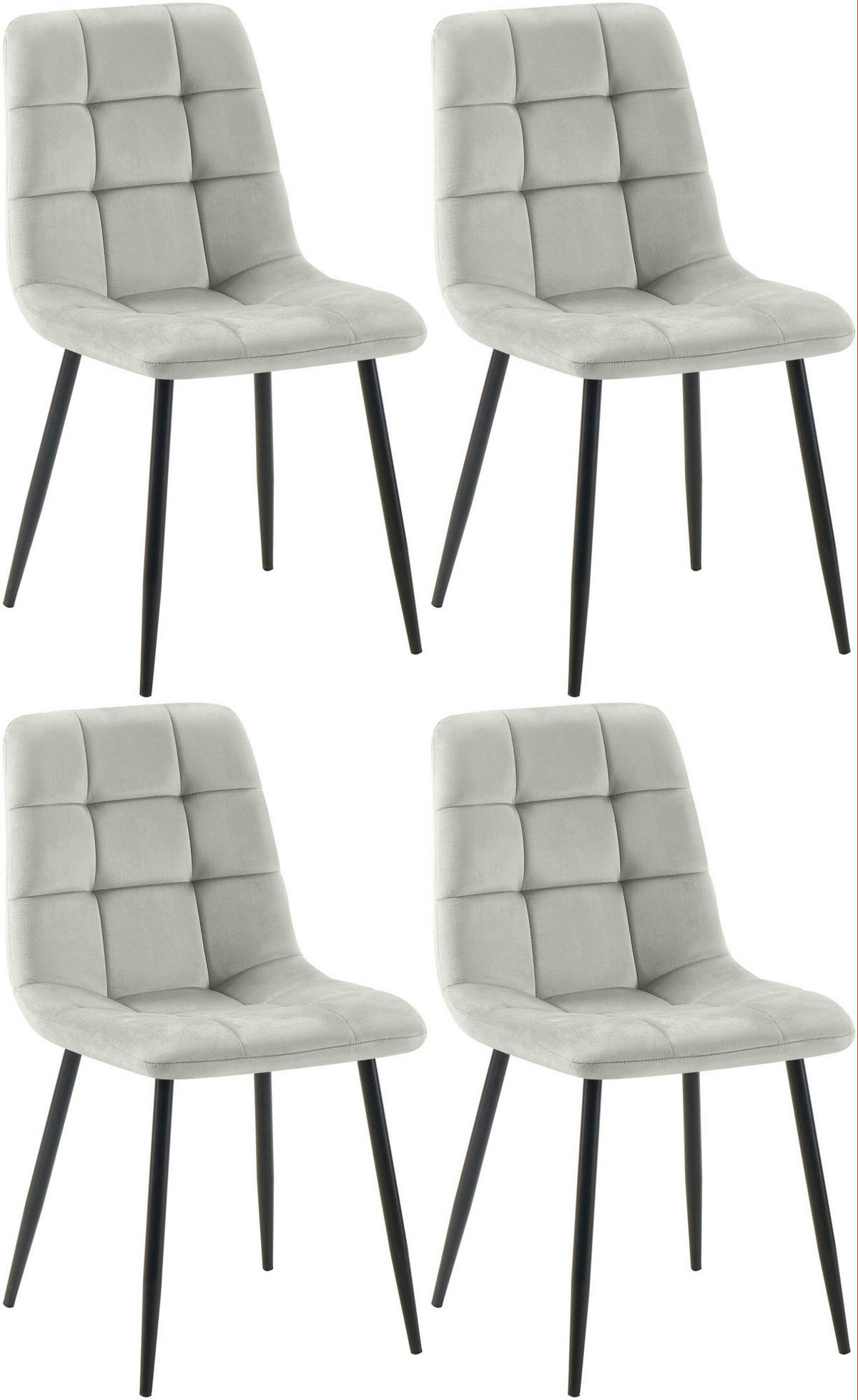 STUHL 4er Set Samt Grau - Schwarz/Grau, Textil/Metall (45/84/55cm) - CLP