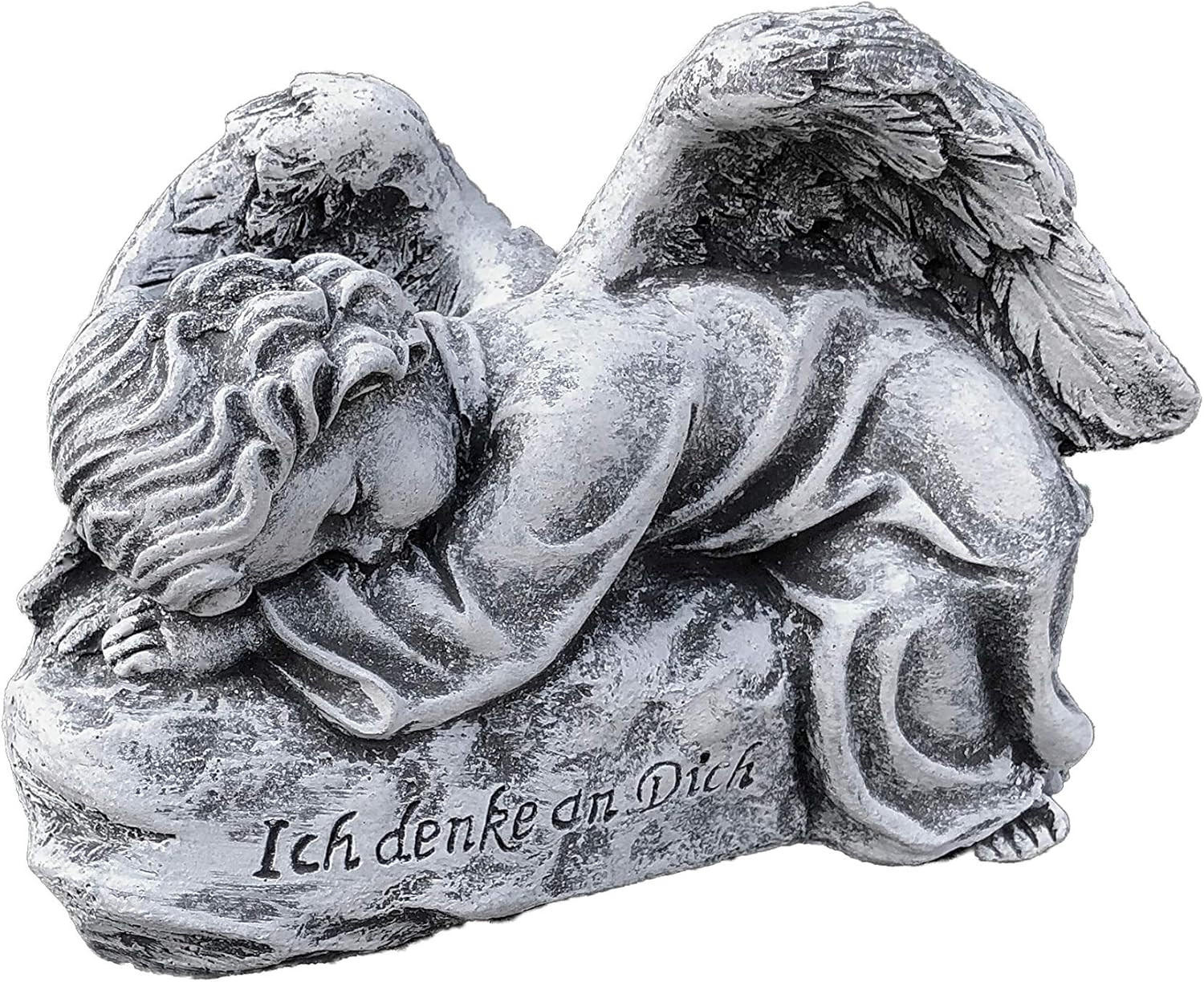 STEINFIGUR Grabschmuck Engel auf Fels Ich denke an Dich frostfest wetterfest - Grau, Stein (15/12/8cm) - stoneandstyle