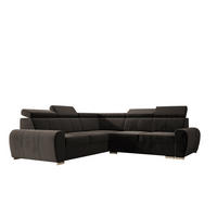 ECKSOFA APOLLO KN09, Eckcouch in L-Form mit Schlaffunktion, Farbe: Braun, Velourstoff, Ottomane Links - Schwarz, Textil (255/255cm) - O-Sofa
