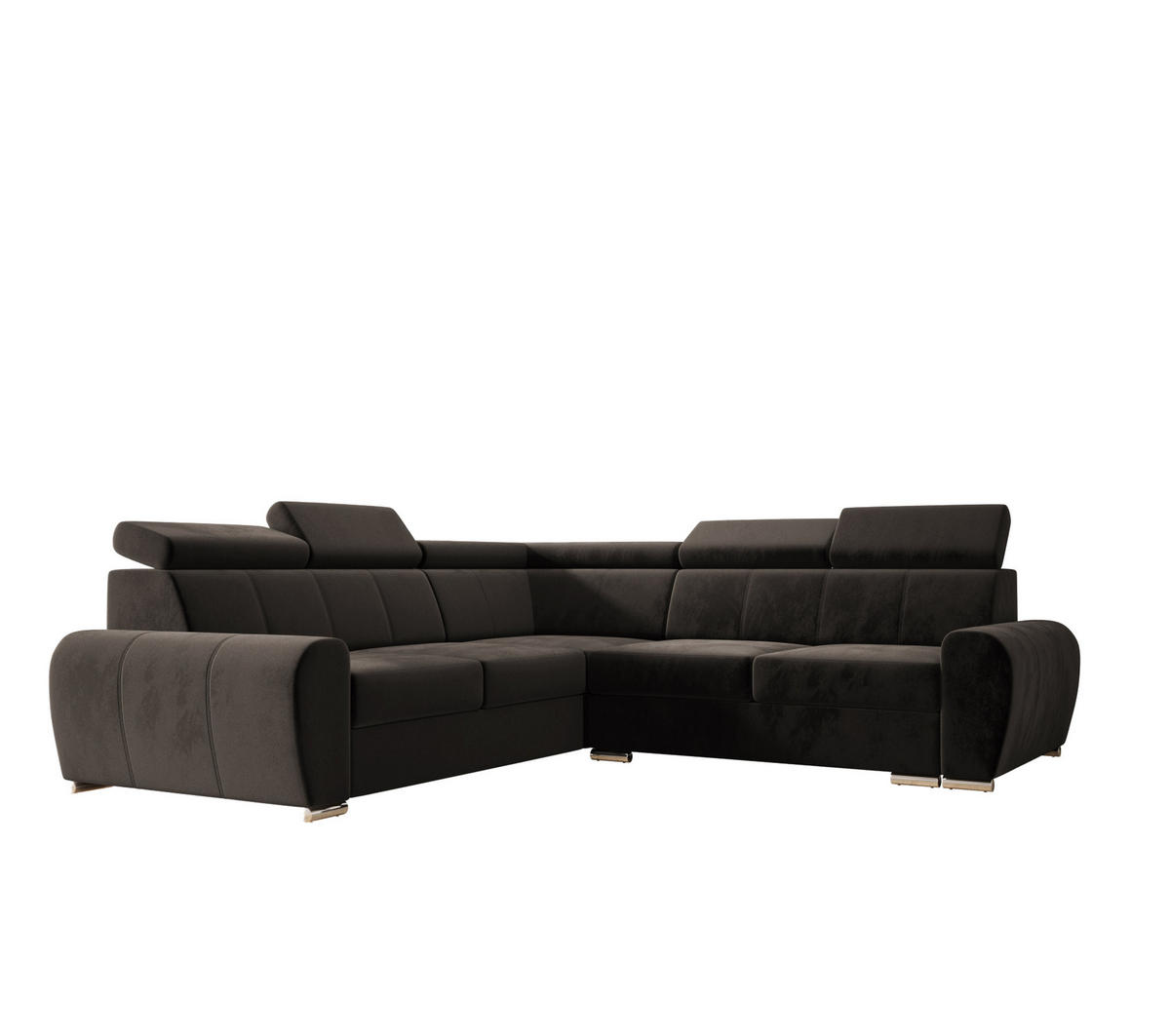 ECKSOFA APOLLO KN09, Eckcouch in L-Form mit Schlaffunktion, Farbe: Braun, Velourstoff, Ottomane Links - Schwarz, Textil (255/255cm) - O-Sofa