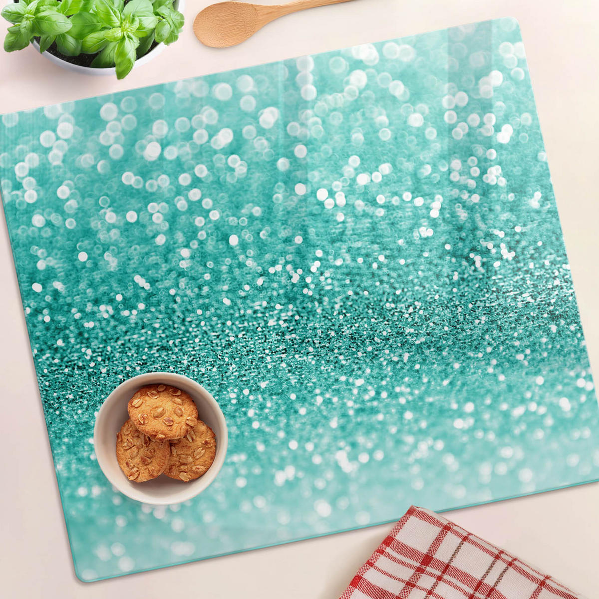 GLASPLATTE 60x52 cm Kleine Dinge - Blau, Glas (60/0.4/52cm) - TULUP