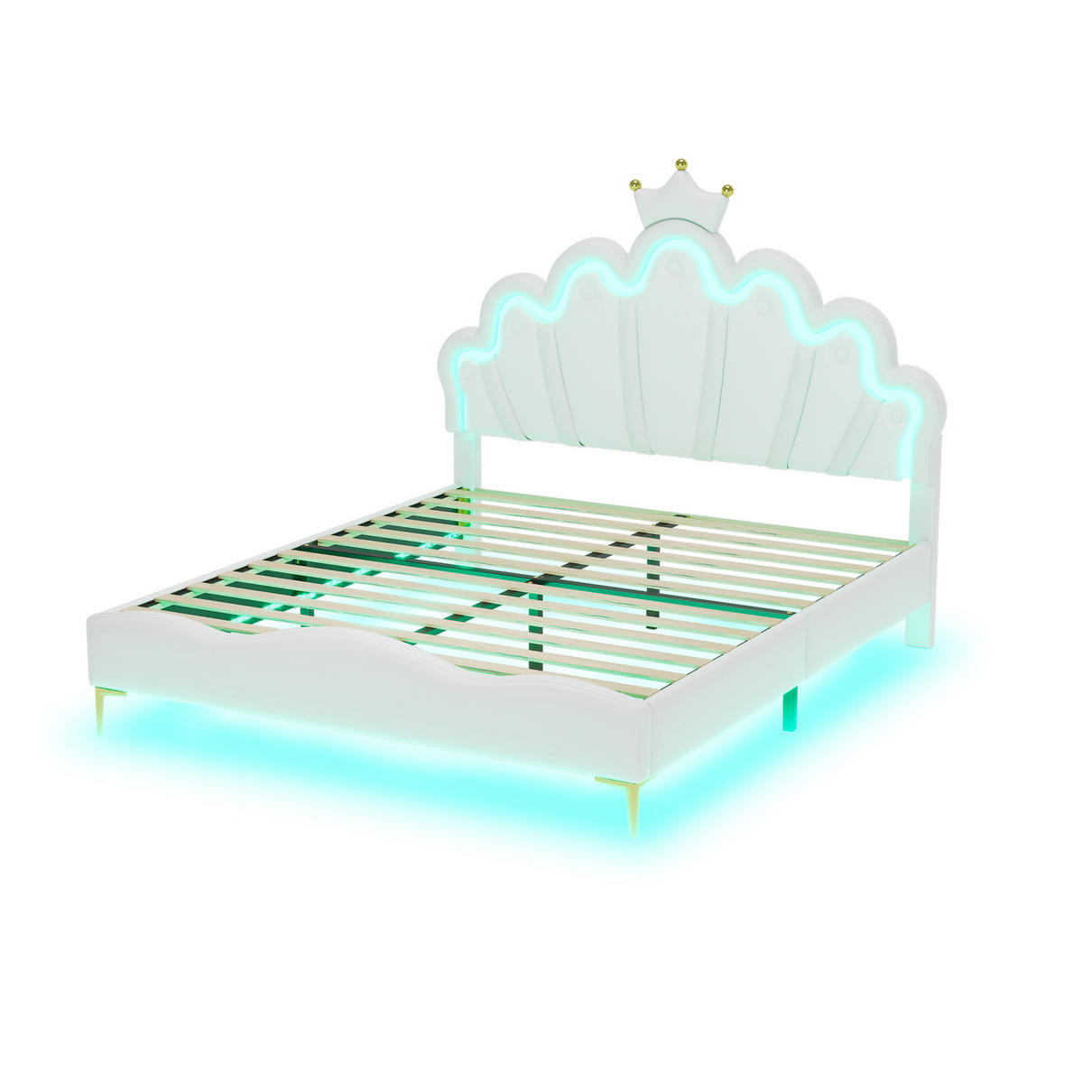 POLSTERBETT 140/200 cm Weiß aus PU-Kunstleder mit LED-Beleuchtung - Weiß, Kunststoff (140/200cm) - OKMYHOME