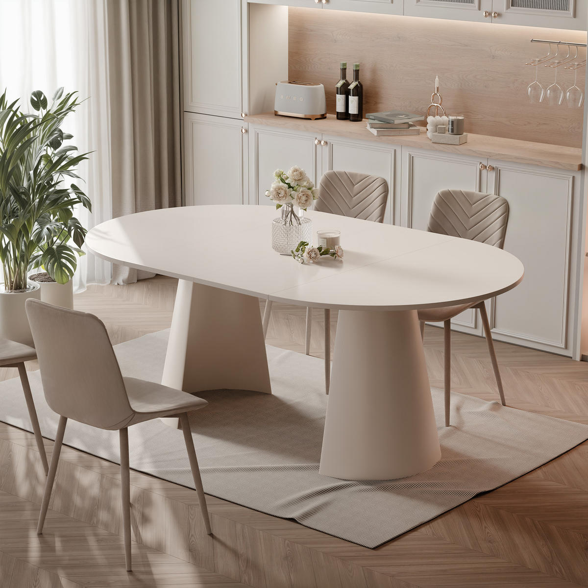 AUSZIEHTISCH BASE 120-196/76 cm, Kaschmir - Kaschmir, Holzwerkstoff/Metall (120/120/76cm) - Idohome