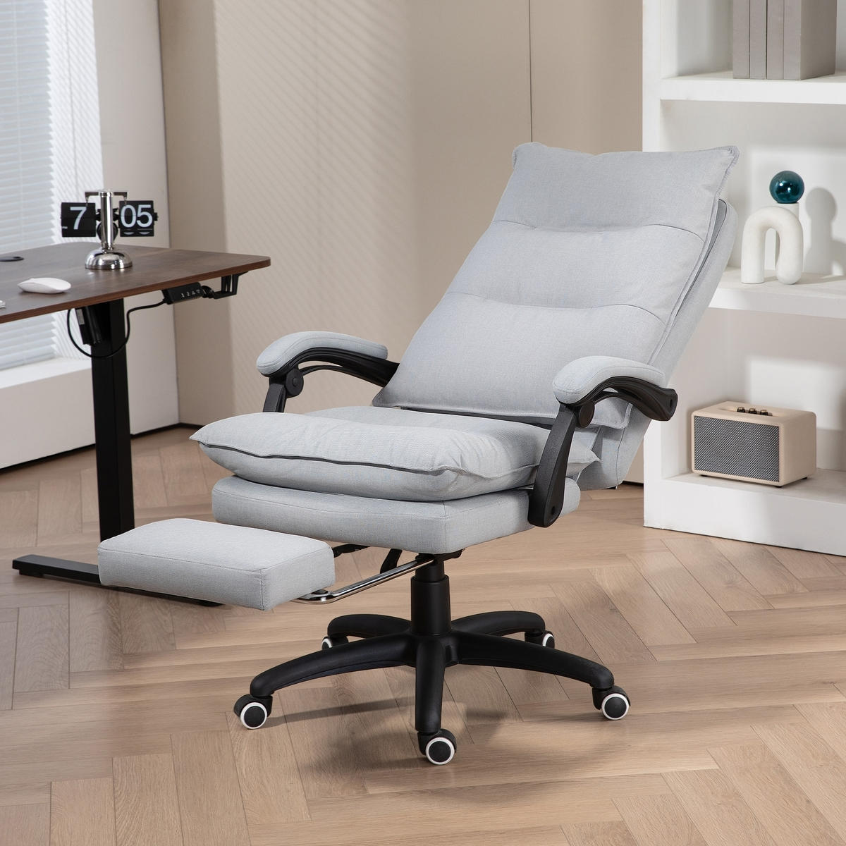 ERGONOMISCH Bürostuhl mit Massagefunktion, Computerstuhl mit Liegefunktion - Hellgrau, Kunststoff (62/130/70cm) - Vinsetto