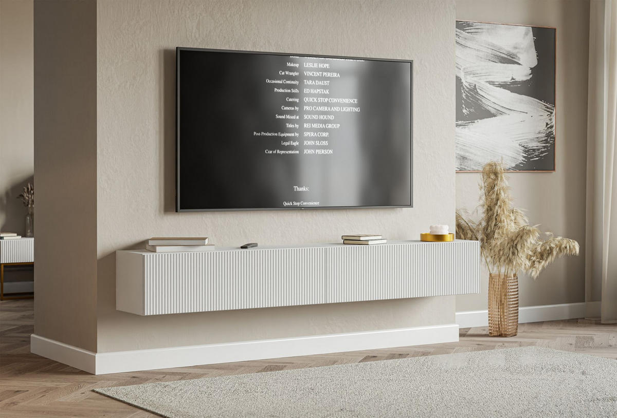 TV stolek Veldio závěsný bílý 200/28/32 cm - bílá, kompozitní dřevo (201.6/28.5/31.6cm) - Selsey