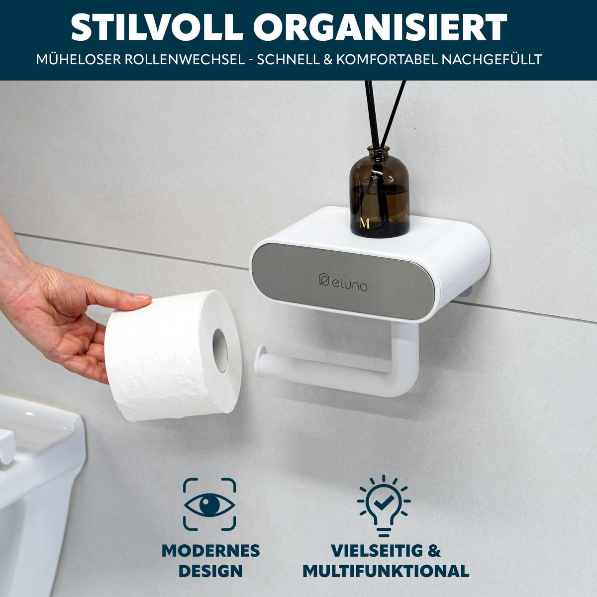 TOILETTENPAPIERHALTER, Cremeweiß - Creme, Kunststoff (19/16/12.5cm) - eluno