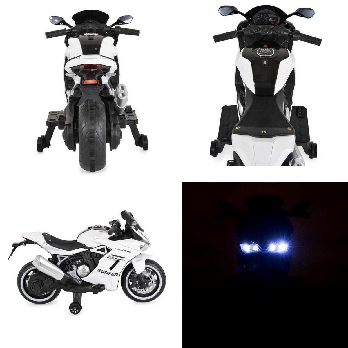 ELEKTROMOTORRAD Surfer weiß Stützräder Fußstütze Bluetooth MP3-Ausgang - Weiß, Kunststoff (115/57/70cm) - Moni