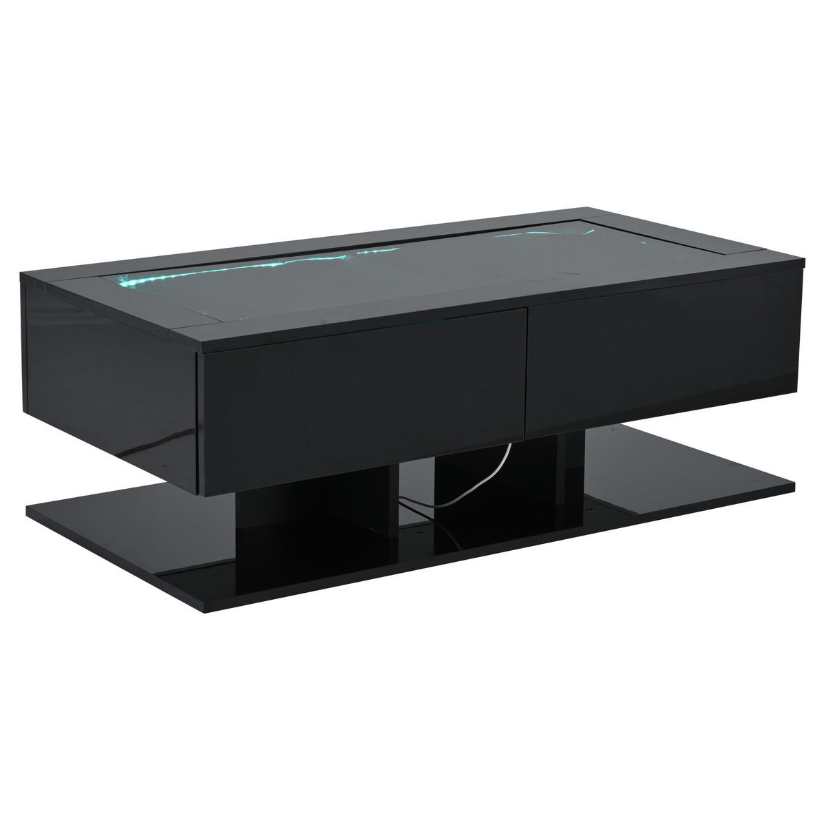 COUCHTISCH 100/50/35 cm in Schwarz mit LED-Beleuchtung und 2 Schubladen - Schwarz, Holzwerkstoff (100/50/35cm) - Flora Grace