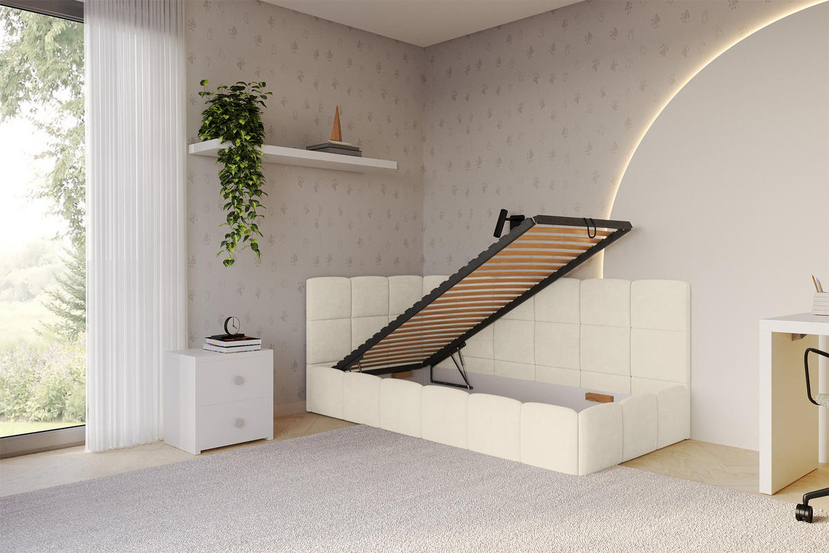 EINZELBETT Jugendbett mit Bettkasten Rechts, ohne Matratze - LIVY 80x200 Beige - Cappuccino, Holzwerkstoff/Textil (80/200cm) - ALTDECOR