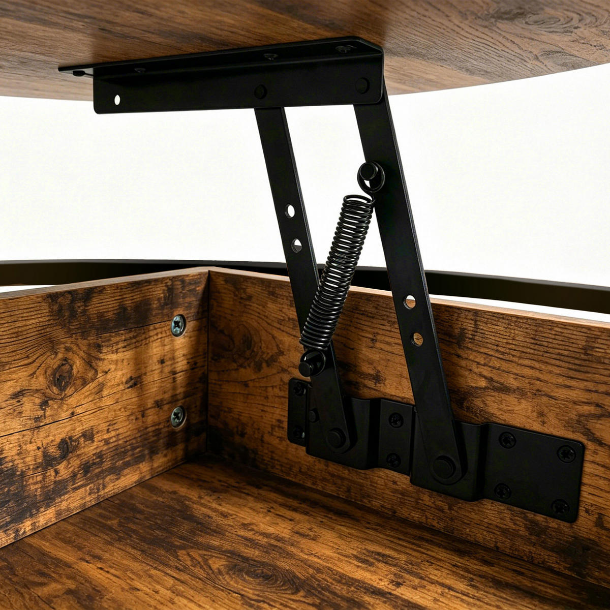 COUCHTISCH Schwarz Industrial mit Liftfunktion - Dunkelbraun, Holzwerkstoff/Metall (80/80/47cm) - Relaxdays