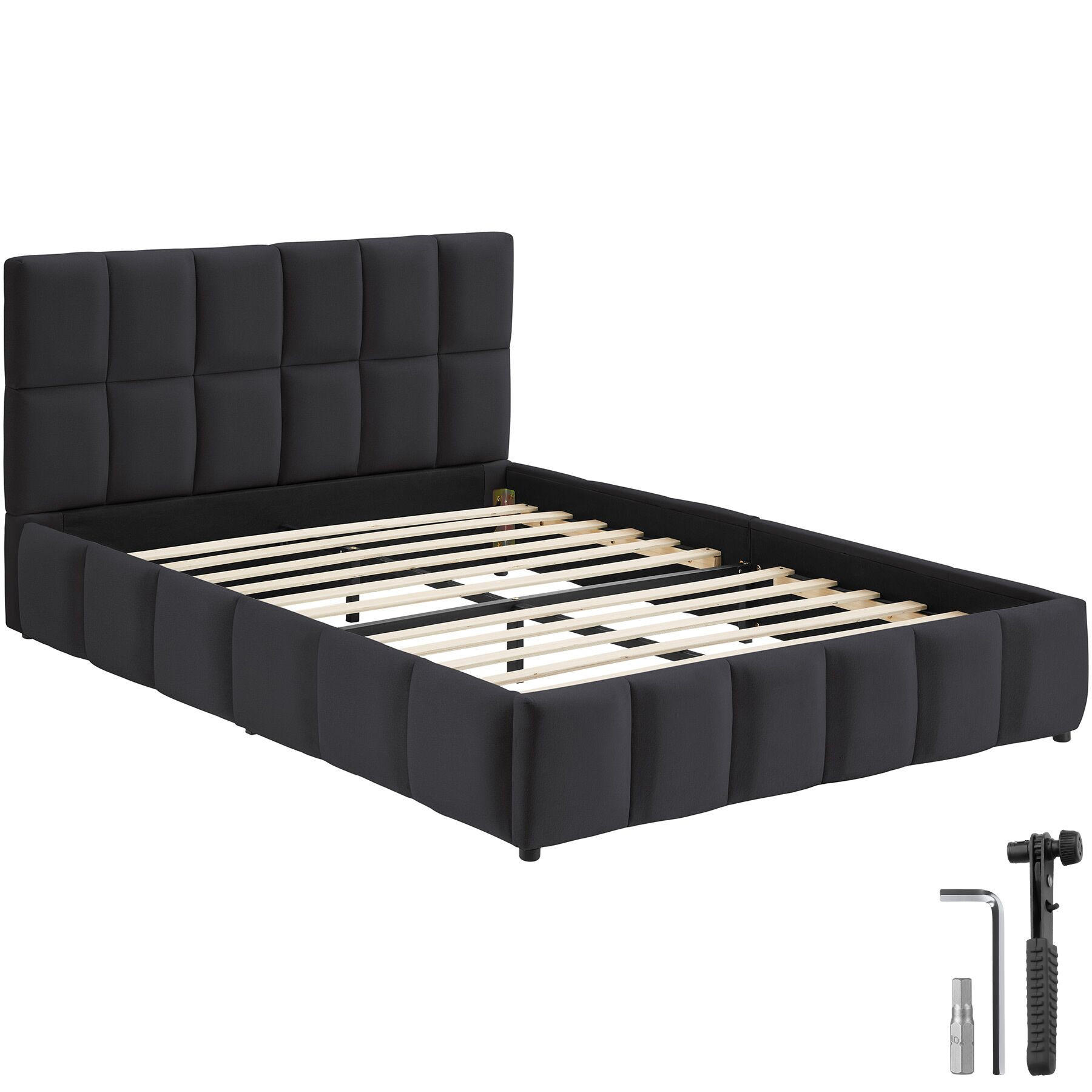 POLSTERBETT Shirley, Belastbarkeit 250 kg, Samtoptik schwarz - Schwarz/Samtahornfarben, Holz (140/200cm) - tectake