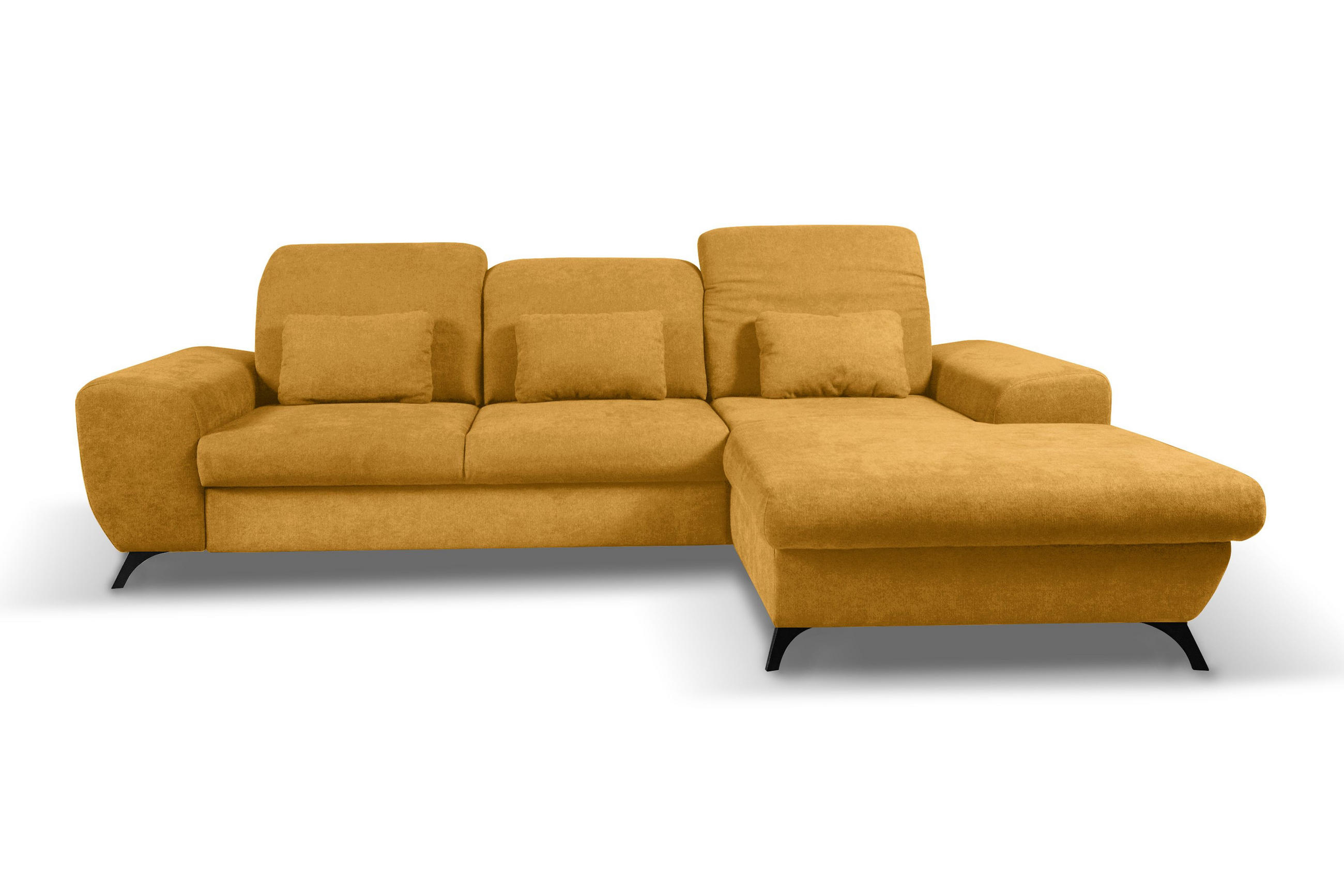 ECKSOFA LUCE R-S Gelb Plüsch-Stoff mit Schlaffunktion - Gelb, Holz (279/172cm) - MASSENO