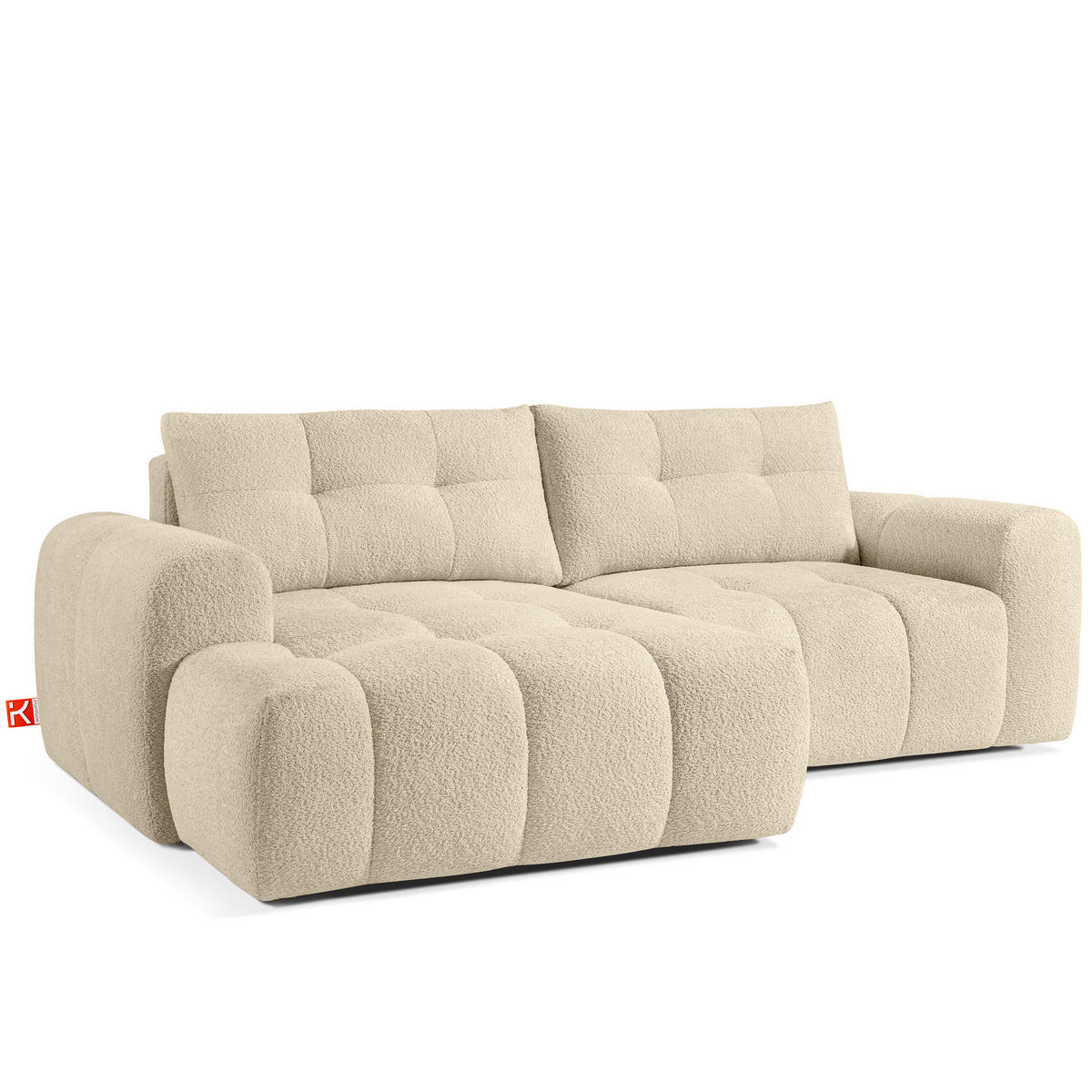 ECKSOFA MIT HOCKER RAVIA, Bouclé, Hellbeige - Sandfarben, Holz/Textil (96/50cm) - KONSIMO®