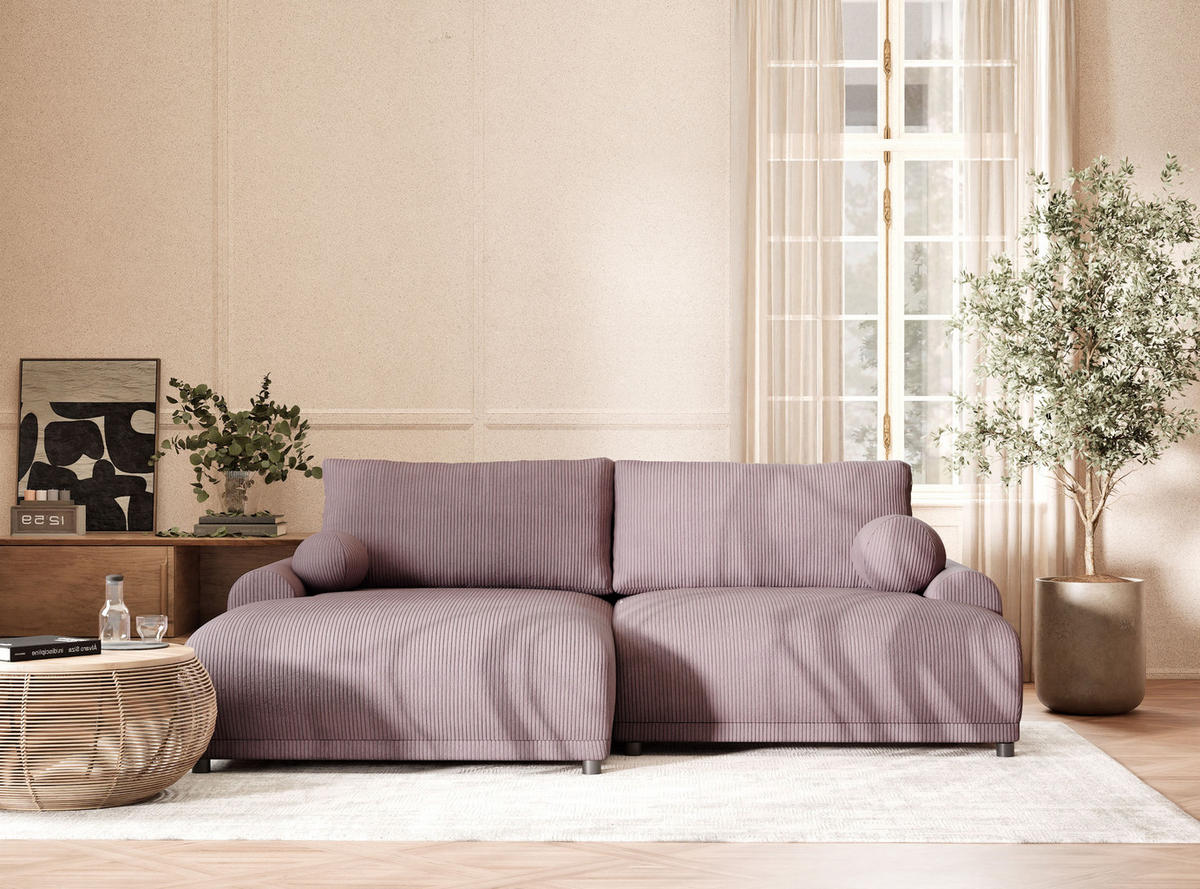 ECKSOFA MIT SCHLAFFUNKTION Tallin Lila Samtstoff - Links Seite - Flieder/Schwarz, Holz/Holzwerkstoff (145/240cm) - Maison de Reve
