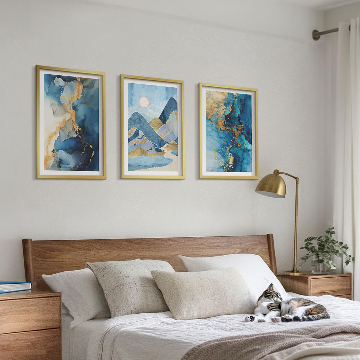 WANDBILDER 3er Set - 40x60 cm Goldrahmen - Abstrakte Muster der Blue Mountains - Goldfarben, Kunststoff (40/60cm) - ArtPrintCave
