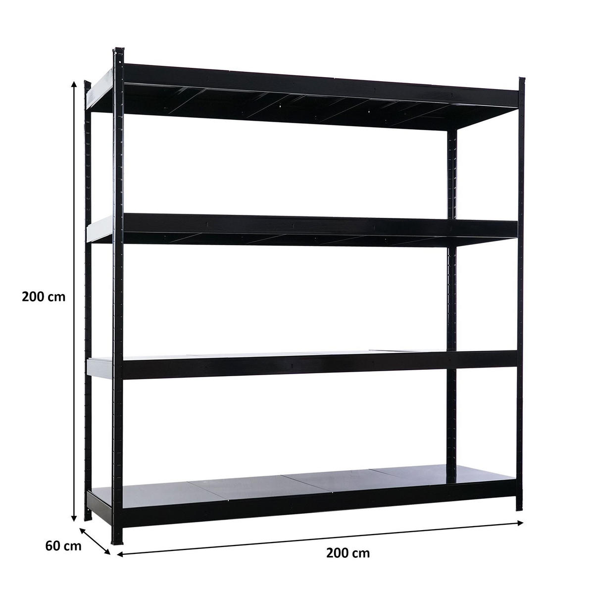 SCHWERLASTREGAL Hercules 200x200x60cm 4 Stahlplatten-Ebenen Fachlast 400kg Schwarz - Schwarz, Metall (200/200/60cm) - PROREGAL