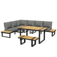 GARTEN-ESSGRUPPE 6-Sitzer Ecklounge Grau + Schwarz - Grau, Metall - ComfortXL