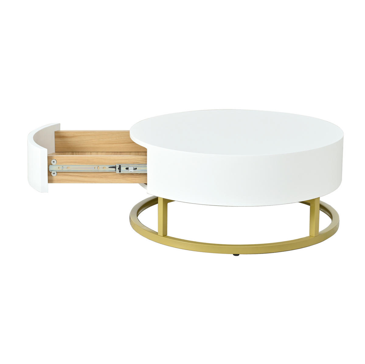 COUCHTISCH-KOMBINATION 70/70/56 + 60/60/27 cm in Weiß und Gold aus MDF mit Schublade - Weiß, Holzwerkstoff (70/70/56cm) - OKMYHOME