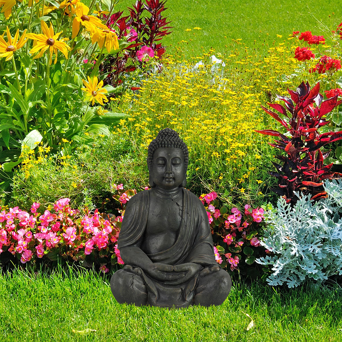 BUDDHA Figur - Anthrazit, Kunststoff (45/70/35cm) - Relaxdays