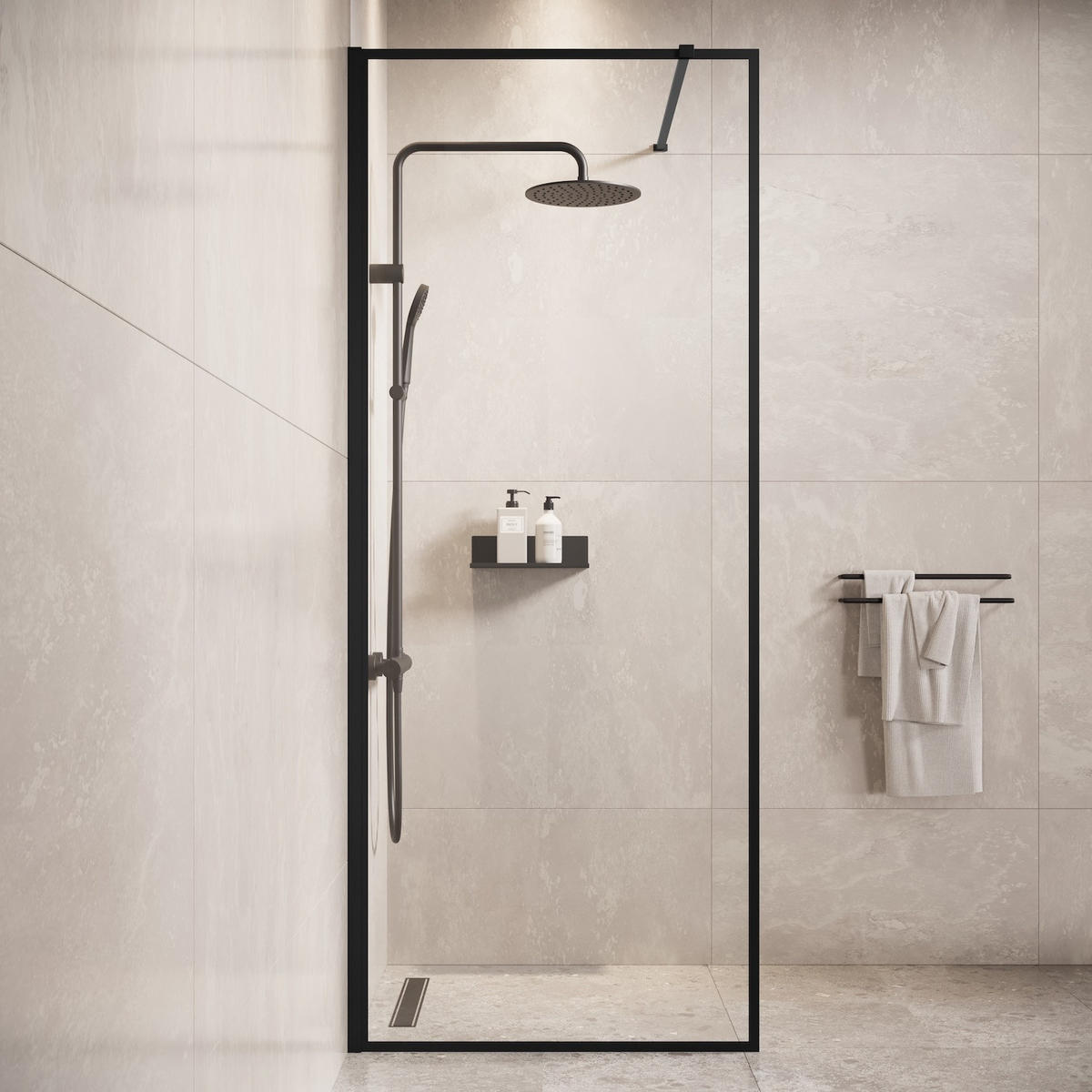 DUSCHWAND Georgia - 50 x 200 cm - Schwarz - Walk-In Duschabtrennung aus Sicherheitsglas - Schwarz, Glas (50/200cm) - Badplaats