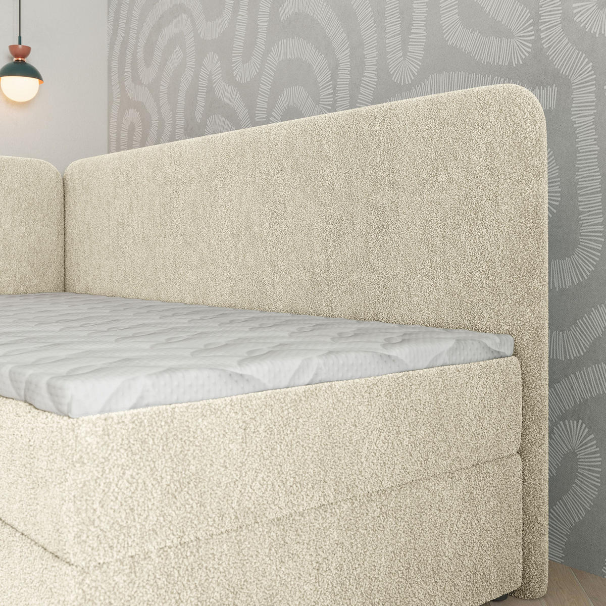 BOXBETT GINA 100x200 cm mit Matratze und Topper, H2+H3 - Creme - Creme, Holz (100/200cm) - MASSENO
