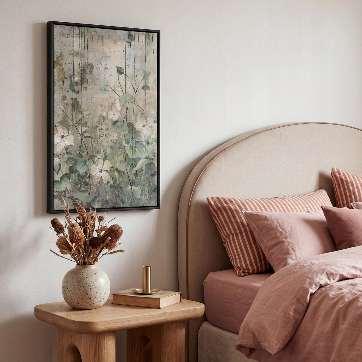LEINWAND Bilder mit Rahmen - Blumen - Blätter - Abstrakt - Modern - 40x60 - Grau, Textil (40/60cm) - MuchoWow