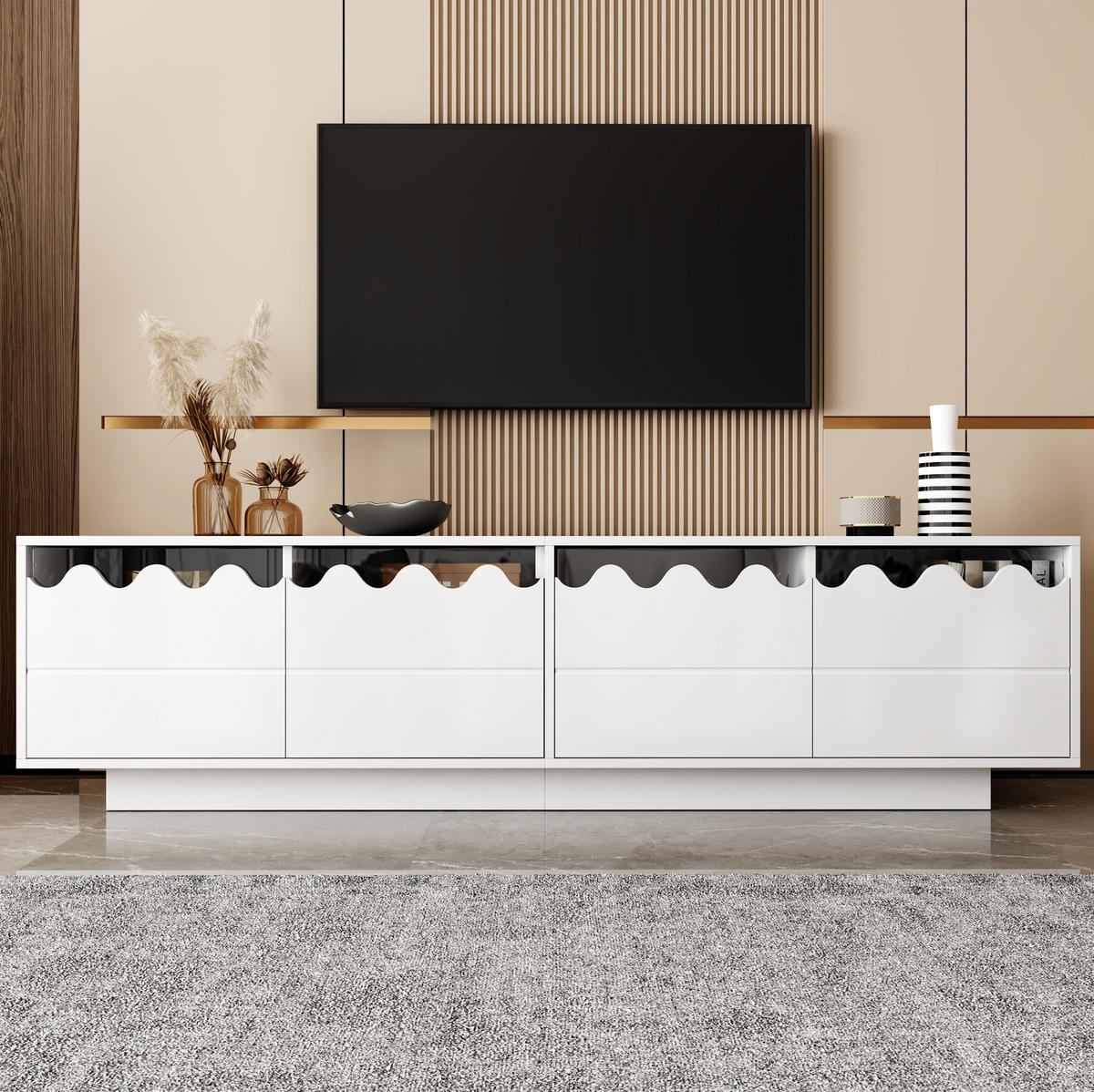 LOWBOARD 170/40/45 cm Weiß aus MDF und Spanplatte mit Wellen-Design - Weiß, Holzwerkstoff (45/40/170cm) - OKMYHOME