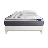 BETT Actiflex plus Taschenfederkern und Memory-Schaum 140 x 190 cm h4 - Kit Bettgestell Weiß - Mit Kissen und Bettdecke - Beige/Weiß, Karton/Holz (140/190cm) - ACTISOM