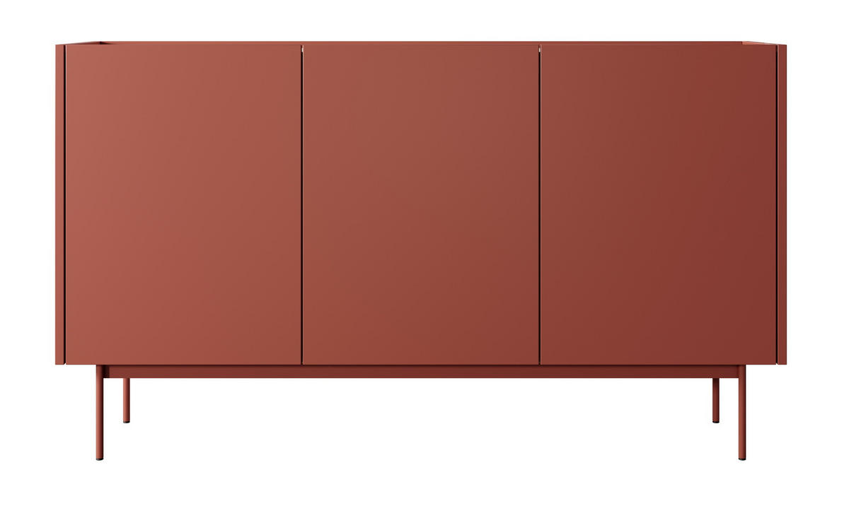 KOMMODE 144 cm Laris - Beinen, 3 Türen, Rot - Rot, Holz (144/83/37cm) - Emporius