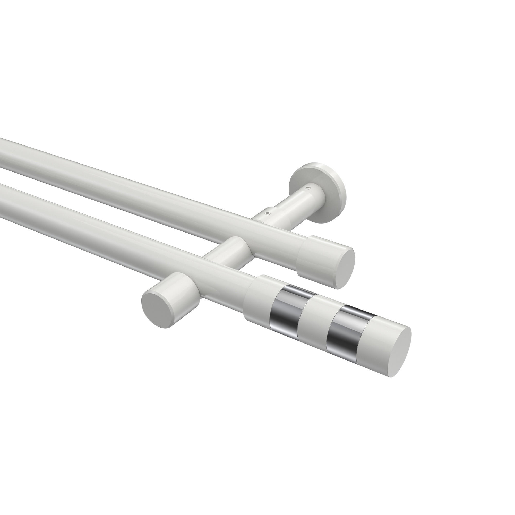 GARDINENSTANGEN-SET Prestige Mavell 420 cm (geteilt in 3 x 140 cm), 2-läufig (ohne Ringe), 20 mm Ø Weiß - Chromfarben/Weiß, Metall (420cm) - INTERDECO