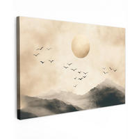 LEINWANDBILD Landschaft - Japandi - Vogel Deko Schlafzimmer 30x20 cm - Beige, Textil (30/20cm) - MuchoWow