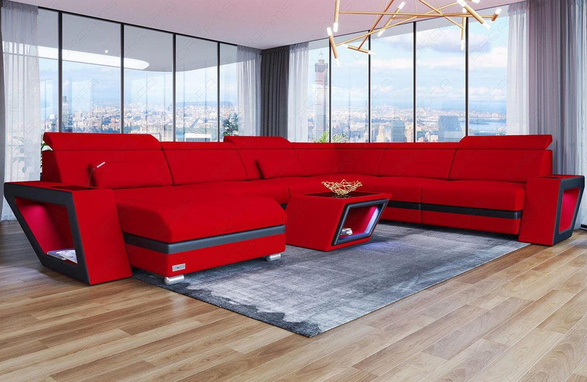 WOHNLANDSCHAFT Catania Rot Schwarz Mikrofaserstoff - Rot, Kunststoff (349/89/264cm)