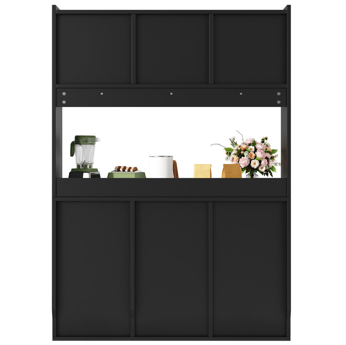 HIGHBOARD schwarz aus MDF/Spanplatte mit Glastüren und LED-App-Steuerung, 120/35/167 cm, Schwarz - Schwarz, Holzwerkstoff (120/167/35cm) - Redom