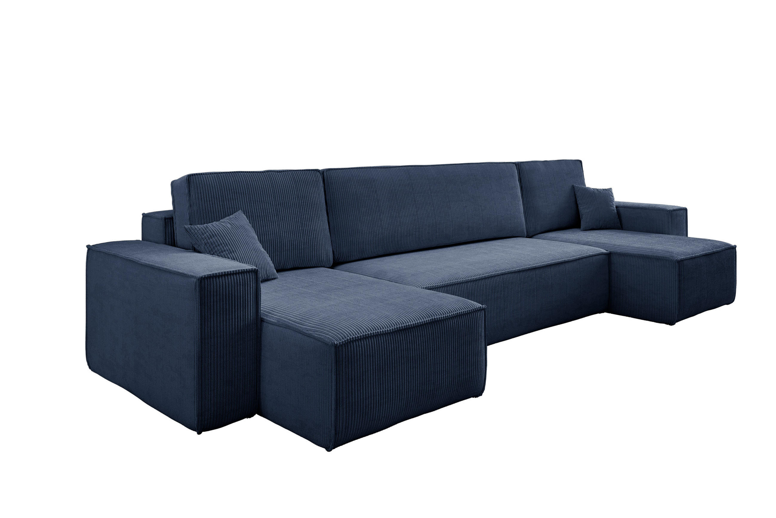 WOHNLANDSCHAFT Hugo U-Form Cordstoff mit Schlaffunktion und Bettkasten - Dunkelblau, Textil (312/83/142cm) - VENASI MÖBEL