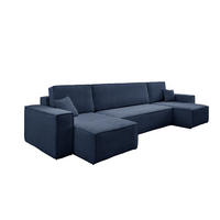 WOHNLANDSCHAFT Hugo U-Form Cordstoff mit Schlaffunktion und Bettkasten - Dunkelblau, Textil (312/83/142cm) - VENASI MÖBEL