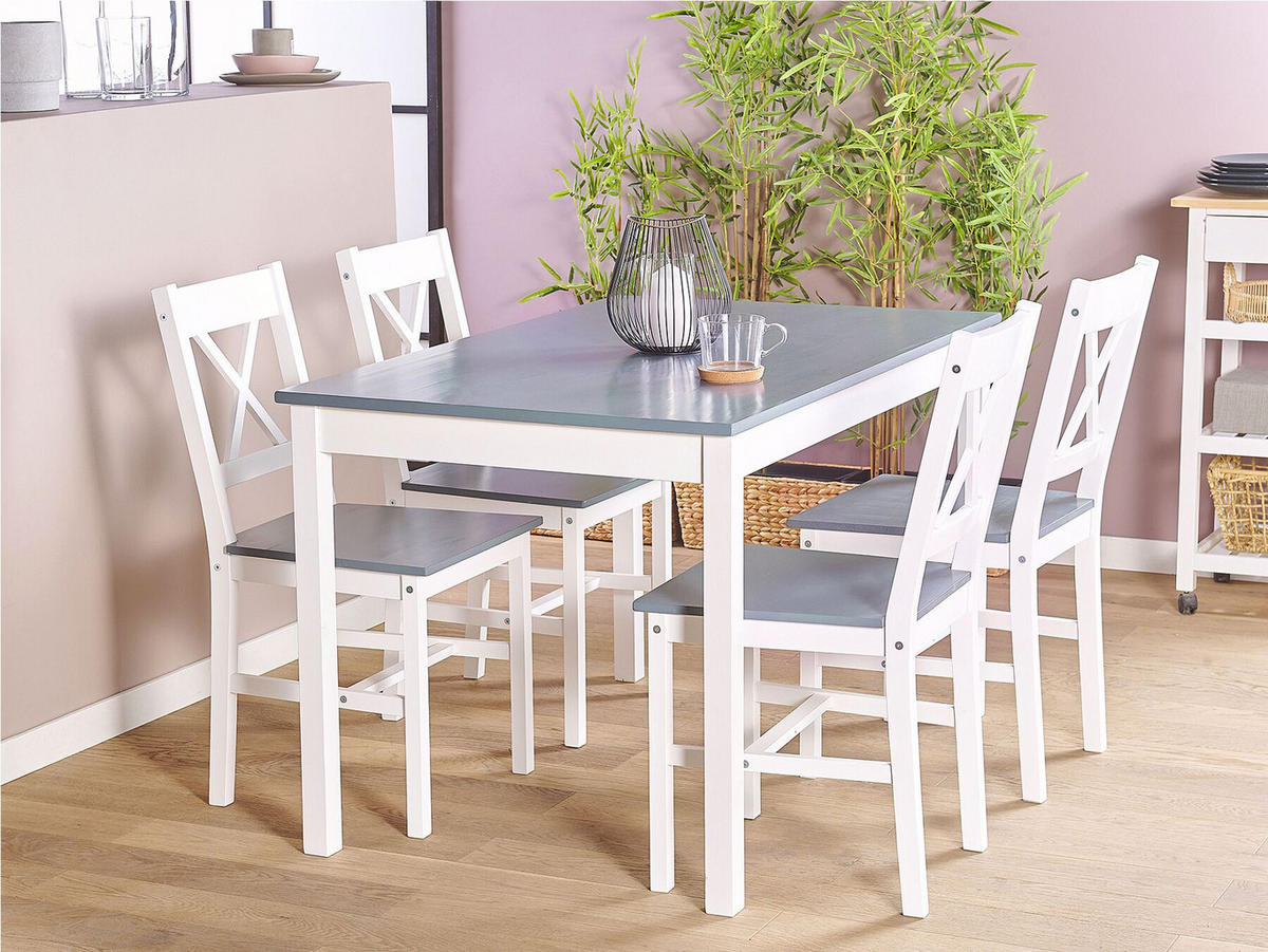 ESSGRUPPE Weiß, Grau Holz 4-Sitzer 120/75 cm Moana - Weiß, Holz (118/85/75cm) - Beliani